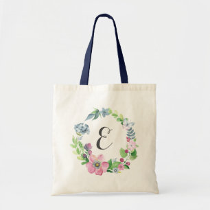 Boho Aquarell mit Blumen u. Monogramm des Tragetasche