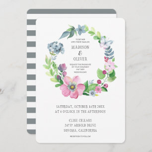 Boho Aquarell mit Blumen u. Schmetterling Wedding Einladung