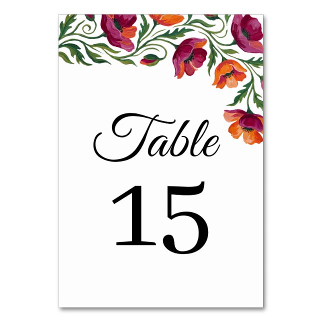 Boho-Aquarell-Mohn-Blumen-Hochzeit-Tischnummer Tischnummer (Vorderseite)