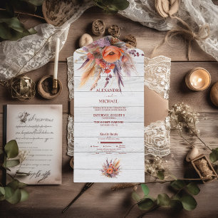 Boho-Aquarell-Pampasgras-Hochzeit All In One Einladung