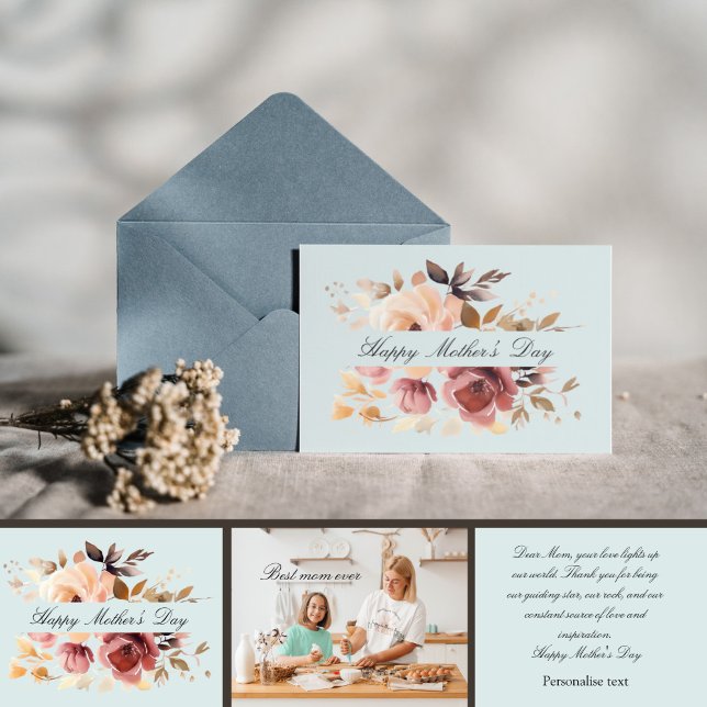 Boho Aquarell personalisiertes Foto Muttertag Karte (Boho water colour floral personalised photo mother’s day card.)