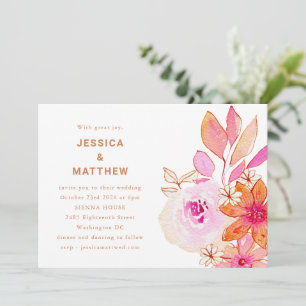 Boho-Aquarell-Rosa-Orange-Blumen-chice-Hochzeit Einladung