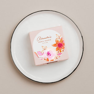Boho-Aquarell-Rosa-Orangen-Blumen-Braut-Party  Runder Aufkleber