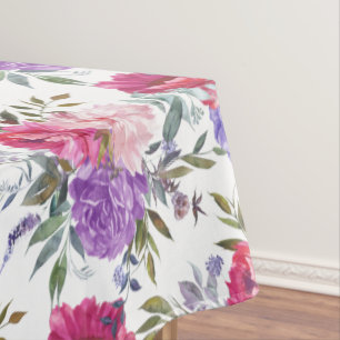 Boho-Aquarell-Rosa- und Lila-Sommerblumen Tischdecke
