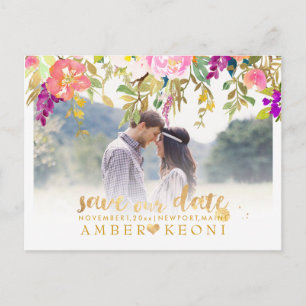 Boho-Aquarell-Sommer-Blumen-Save-the-Date Ankündigungspostkarte
