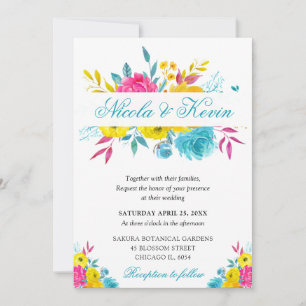 Boho-Aquarell-Sommerblumen-Goldrahmen-Hochzeit Einladung