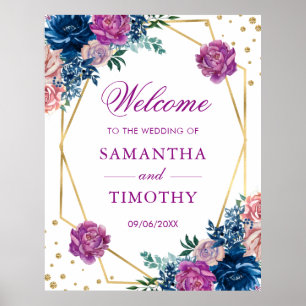 Boho-Aquarell-Sommerblumen-Goldrahmen-Hochzeit Poster