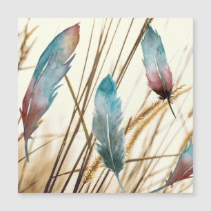 Boho-Aquarell-Teal-Rosen-Feder-Naturmuster Magnetkarte