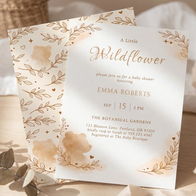 Boho-Aquarell-Wald-Bär-Wildblume Einladung (Boho Watercolor Woodland Bear Wildflower Invitation)