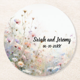 Boho-Aquarell-Wildblumen-Blumenpersonalisation Runder Pappuntersetzer