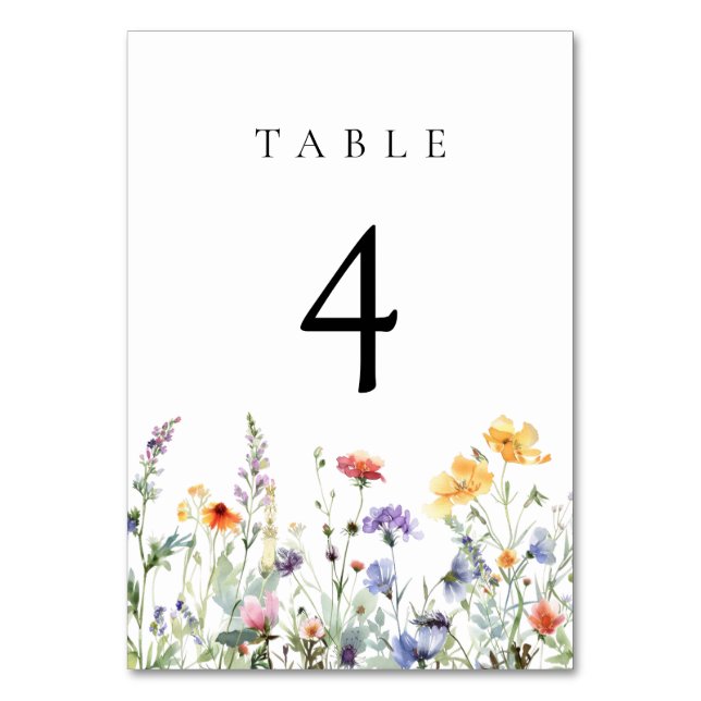 Boho-Aquarell-Wildblumen-Hochzeitstisch-Nummer Tischnummer (Vorderseite)