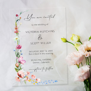 Boho-Aquarell-Wildblumen-Kalligrafie-Hochzeit Acryleinladungen