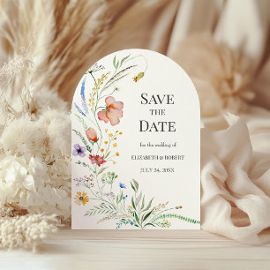 Boho-Aquarell-Wildblumenbogen Save The Date Einladung