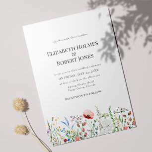 Boho-Aquarell-Wildblumenwiese-Hochzeit Einladung