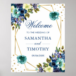 Boho-Aquarell-Winterblumen-Goldrahmen-Hochzeit Poster