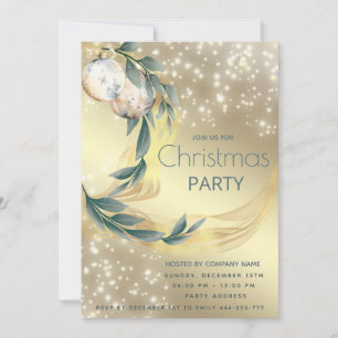 Boho Aquarell Wintergrün Gold Weihnachten Einladung