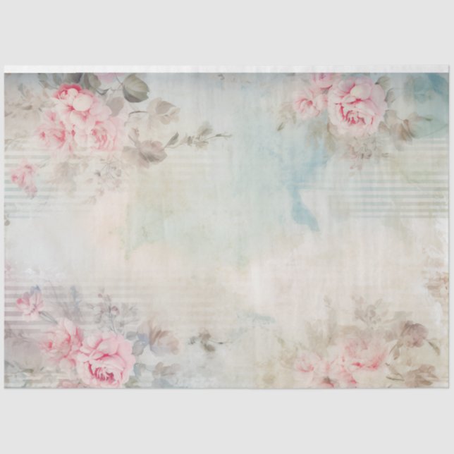 Boho Aquarellblau Rose Rose Rose Chic Blau Seidenpapier (Vorderseite)