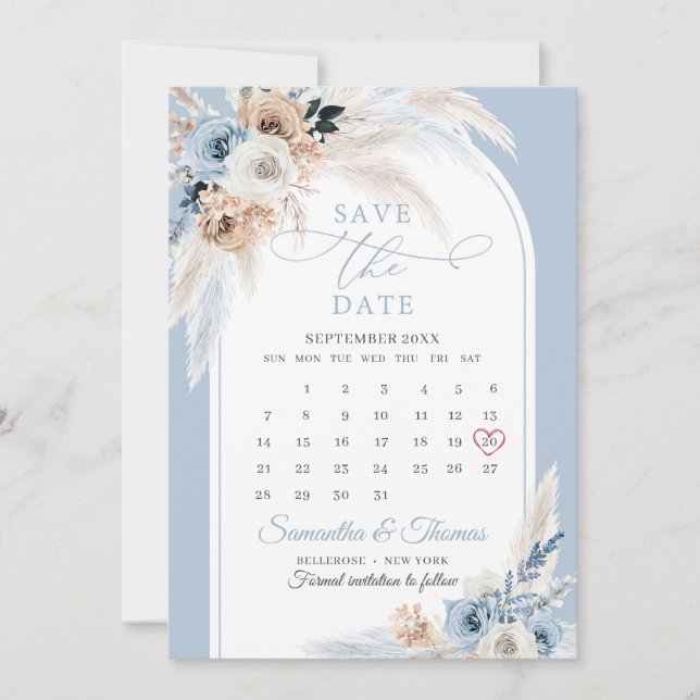 Boho Aquarellblau und Rost tropischer Bogen Save The Date (Vorderseite)