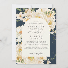 Boho Aquarellblütenblätterung Navy Blue Wedding Einladung