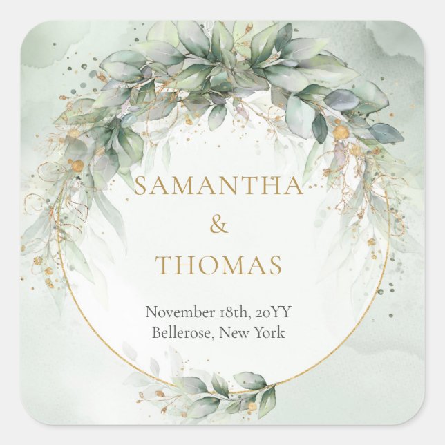 Boho Aquarellfarbe Eukalyptus Goldrahmen Sticker (Vorderseite)