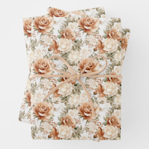 Boho Aquarellgrün und Terrakotta-Rose Geschenkpapier Set