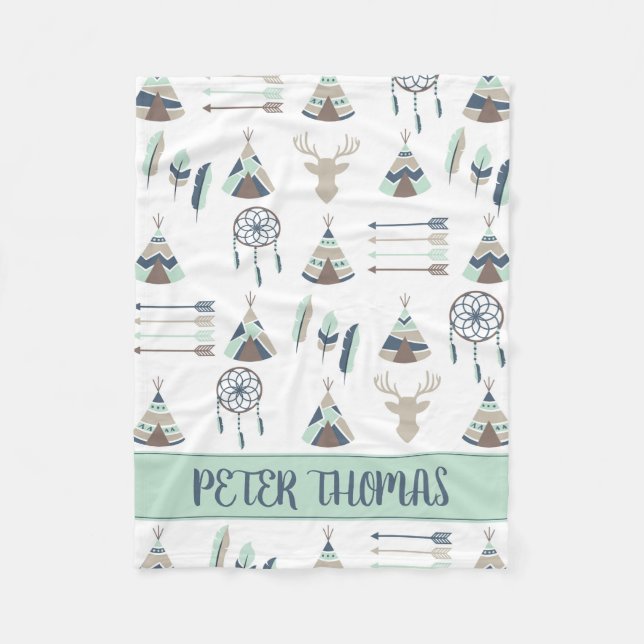 Boho Aquarelltüte Fleecedecke (Vorderseite)