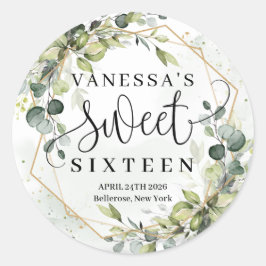 Boho Aqucolor eucalyptus gold 16 . Geburtstag Runder Aufkleber
