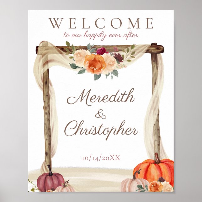 Boho Arbor Fall Pumpkins Begrüßung Poster (Vorne)