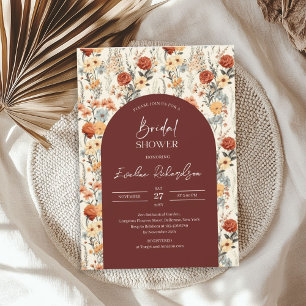 Boho arch Aquarellfarbe rot gelbe Wildblume Einladung