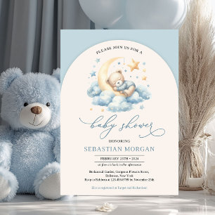 Boho arch Aquarellteddy Bär über dem Mondjungen Einladung