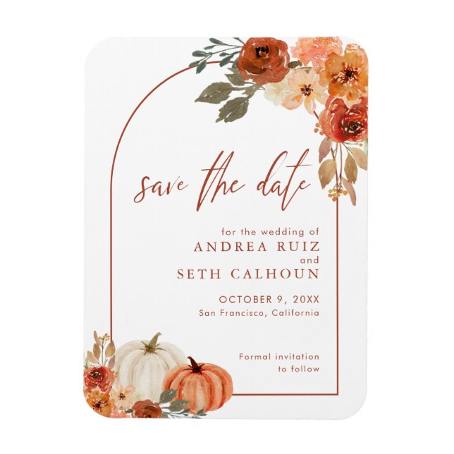 Boho Arch Autumn Pumpkin Terracotta Save the Date Magnet (Vertikal)