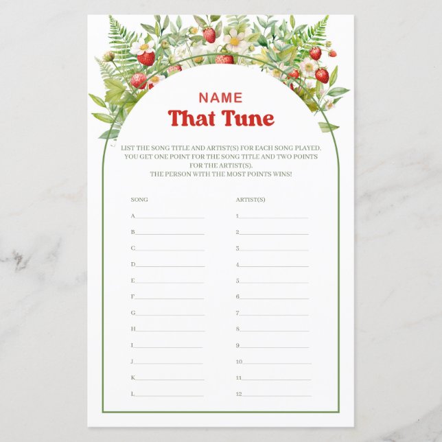 Boho Arch Berry Sweet Name, dass Tune-Spiel (Vorderseite)