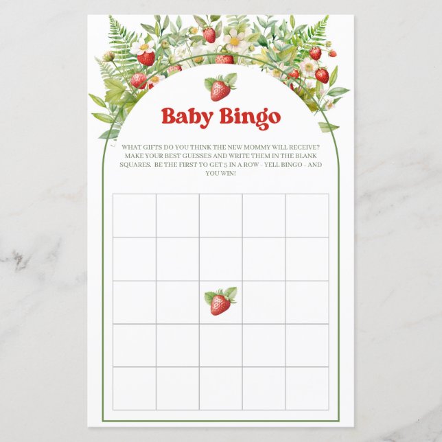 Boho Arch Berry Sweet Strawberry Baby Bingo Game (Vorderseite)