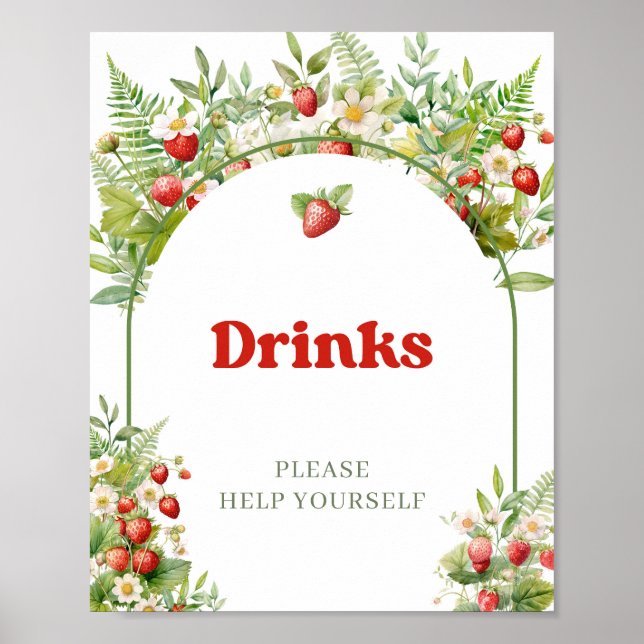 Boho Arch Berry Sweet Wild Strawberry Pink Drinks Poster (Vorne)