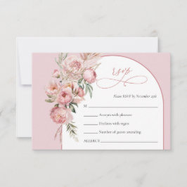 Boho arch blush peonies pampas grass rsvp card karte