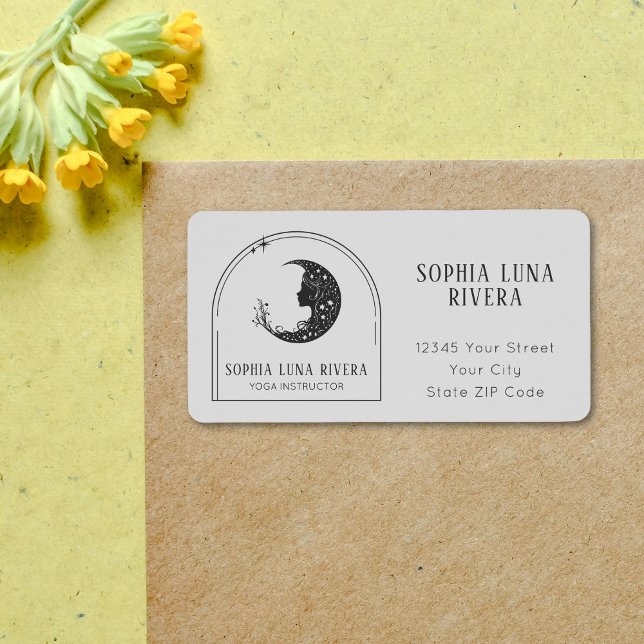 Boho Arch Celestial Crescent Moon Yoga Instructor Adressaufkleber (Boho Arch Celestial Crescent Moon Yoga Instructor Label)