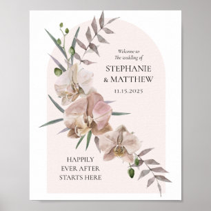 Boho Arch Dusty Orchids Flowy Wedding Poster