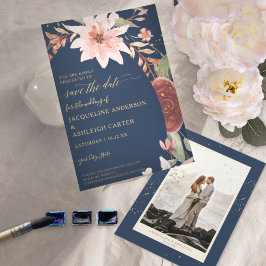 BOHO Arch Elegant Navy Blush n Red Floral w Gold Save The Date