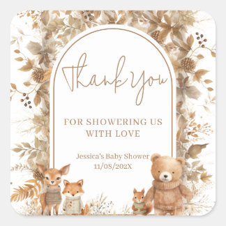Boho Arch Fall Woodland Animals Baby Dusche Quadratischer Aufkleber