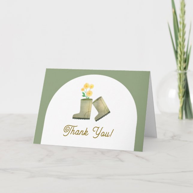 Boho Arch Floral Boots Baby Shower Dankeskarte (Vorderseite)