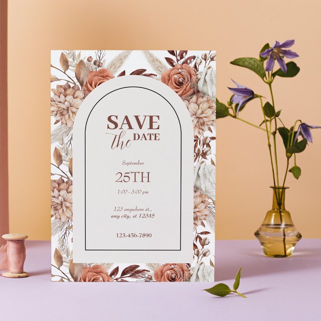 Boho Arch Floral Terracotta Save the Date Fall Einladung (Von Creator hochgeladen)
