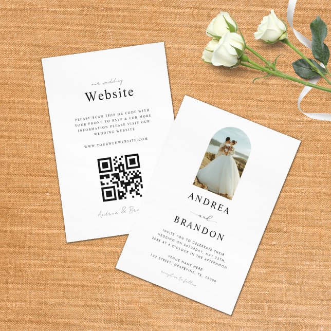 Boho Arch Foto Einfaches Elegantes All in One Wedd Einladung (Von Creator hochgeladen)