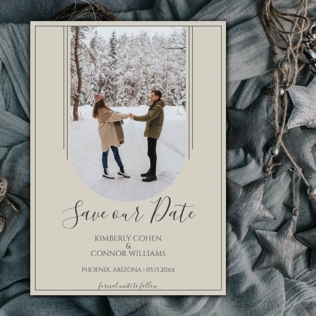 Boho Arch Foto Save the Date | Beige (Beige Arch Photo Save the Date)