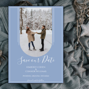 Boho Arch Foto Save the Date Dusty Blue