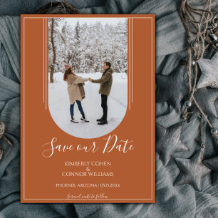 Boho Arch Foto Save the Date Flammendes Orange