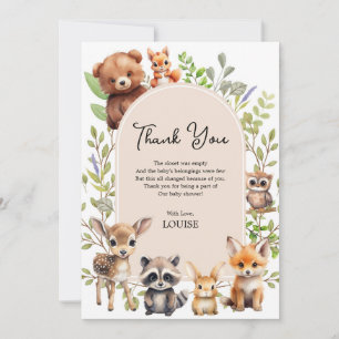 Boho Arch Greenery Woodland Animals Baby Shower Dankeskarte