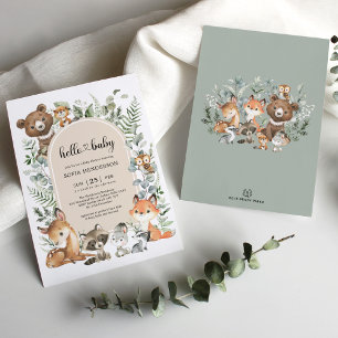 Boho Arch Greenery Woodland Animals Baby Shower Einladung