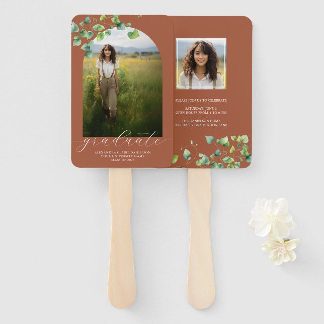 Boho Arch Ivy, Terracotta Brown Abschluss Fächer (Vorne und Hinten)