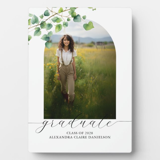 Boho Arch Ivy, White Tabletop Easel Fotoplatte (Vorderseite)