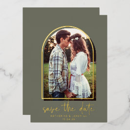 Boho Arch Minimalistisch Green Gold Foil Save the  Folieneinladung